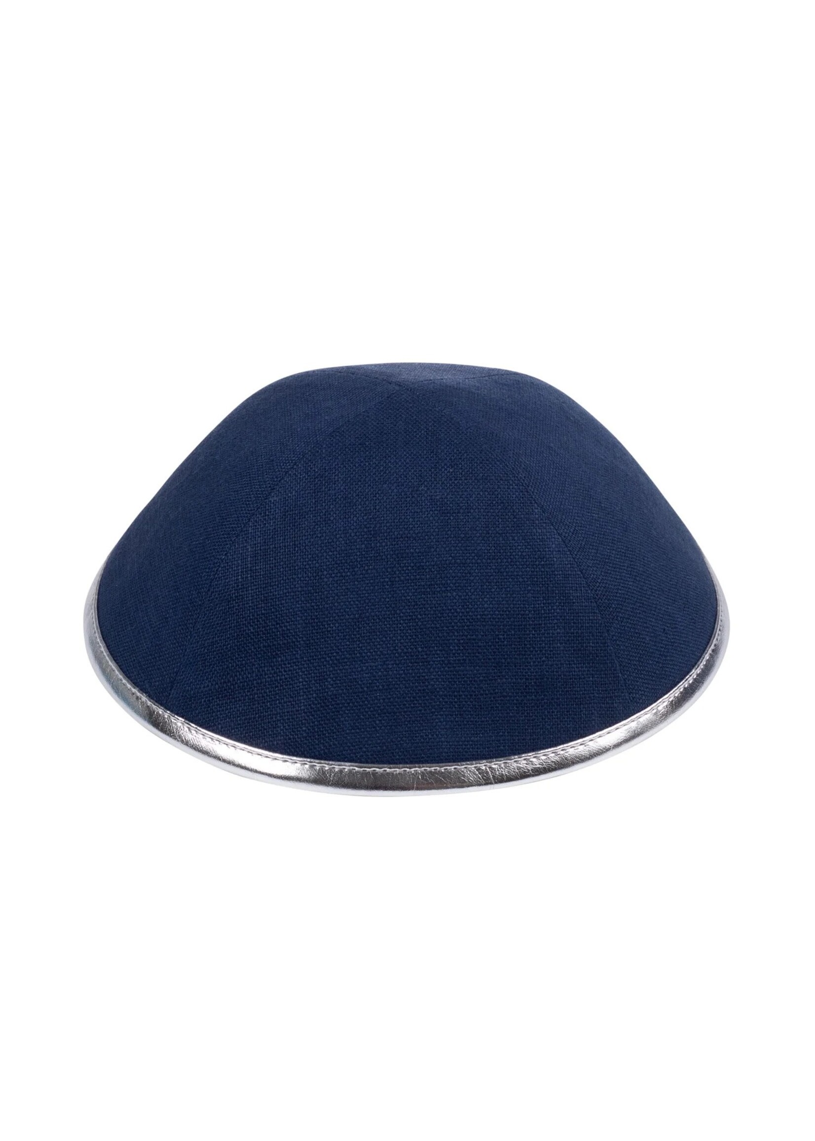 KIPPAH LINEN NAVY WITH SILVER RIM