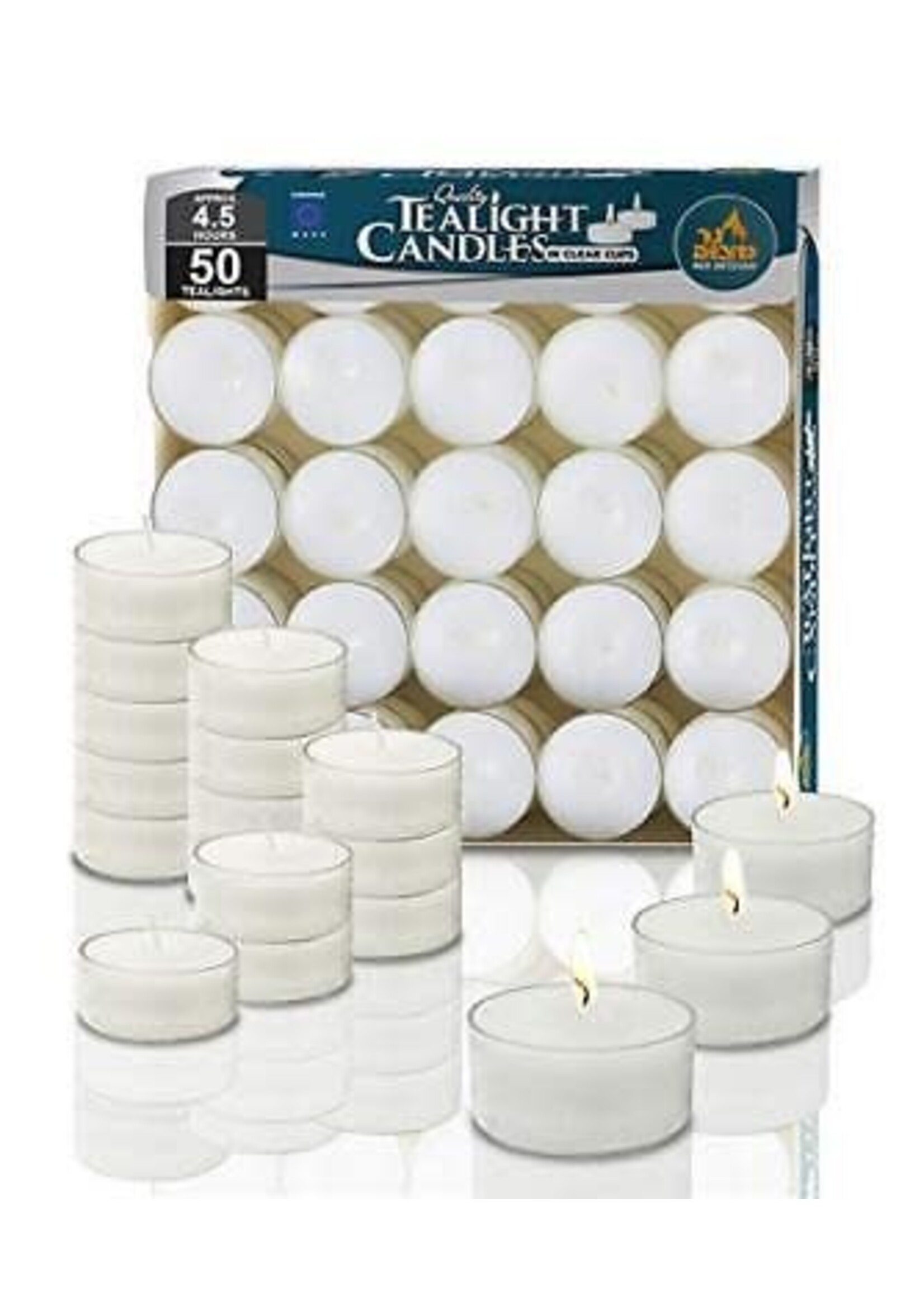 TEALIGHTS CLEAR PLASTIC CUPS -  4 HOURS x50