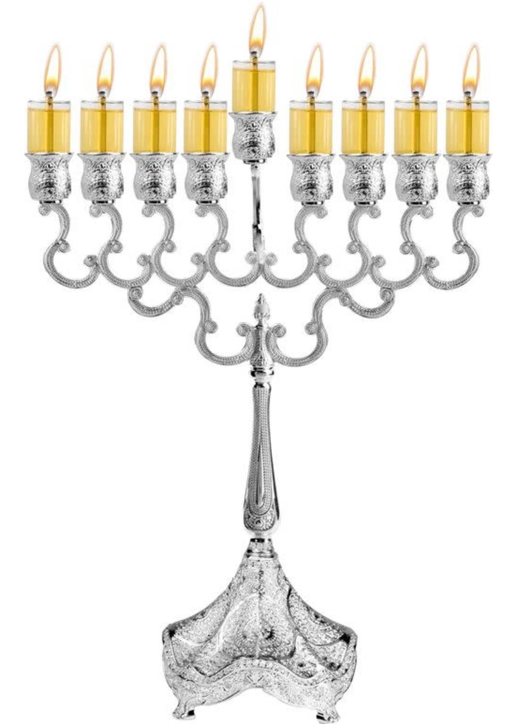 MENORAH FOR OIL SILVER PLATE FILLIGREE BASE 12''