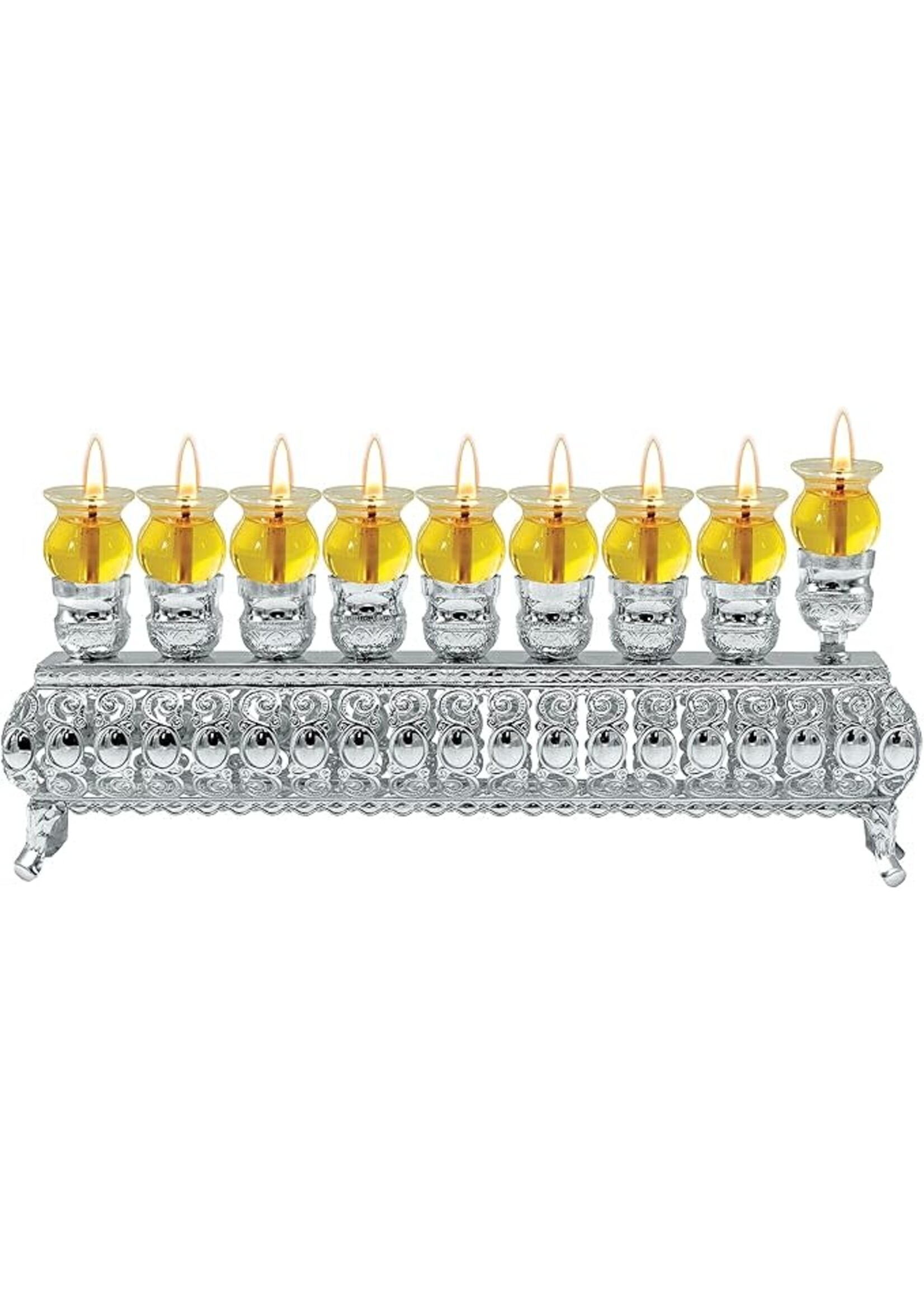 MENORAH FOR OIL SILVER PLATE 11 X 4"