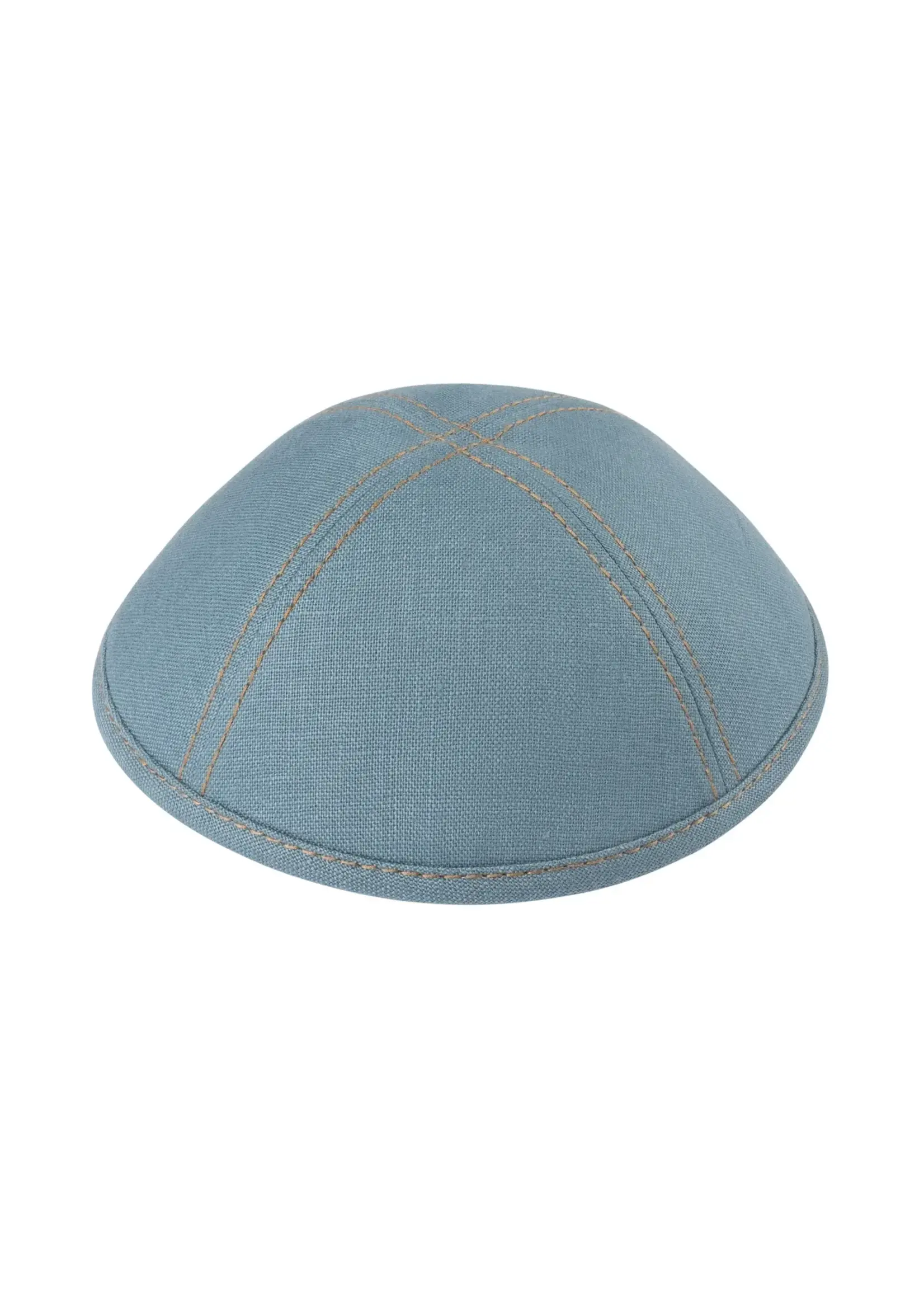 KIPPAH LINEN GREY BLUE WITH TAN STITICH