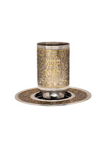 KIDDUSH CUP HAMMERED NICKEL & GOLD POMEGRANATE LASER CUT INLAY