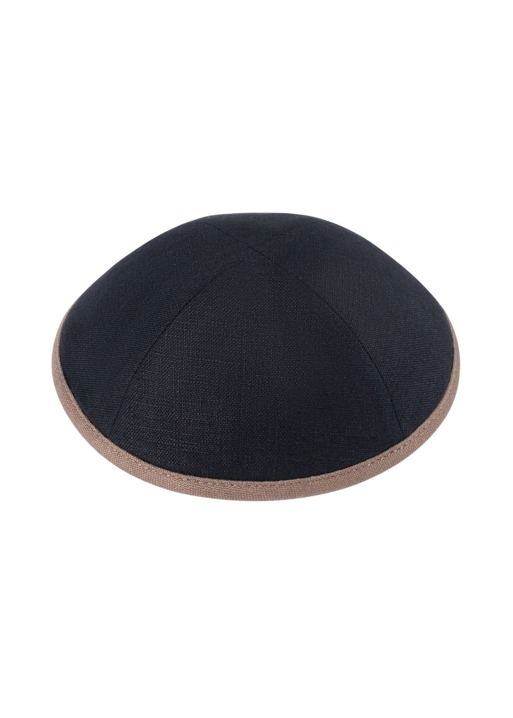 KIPPAH LINEN BLACK MID BROWN RIM