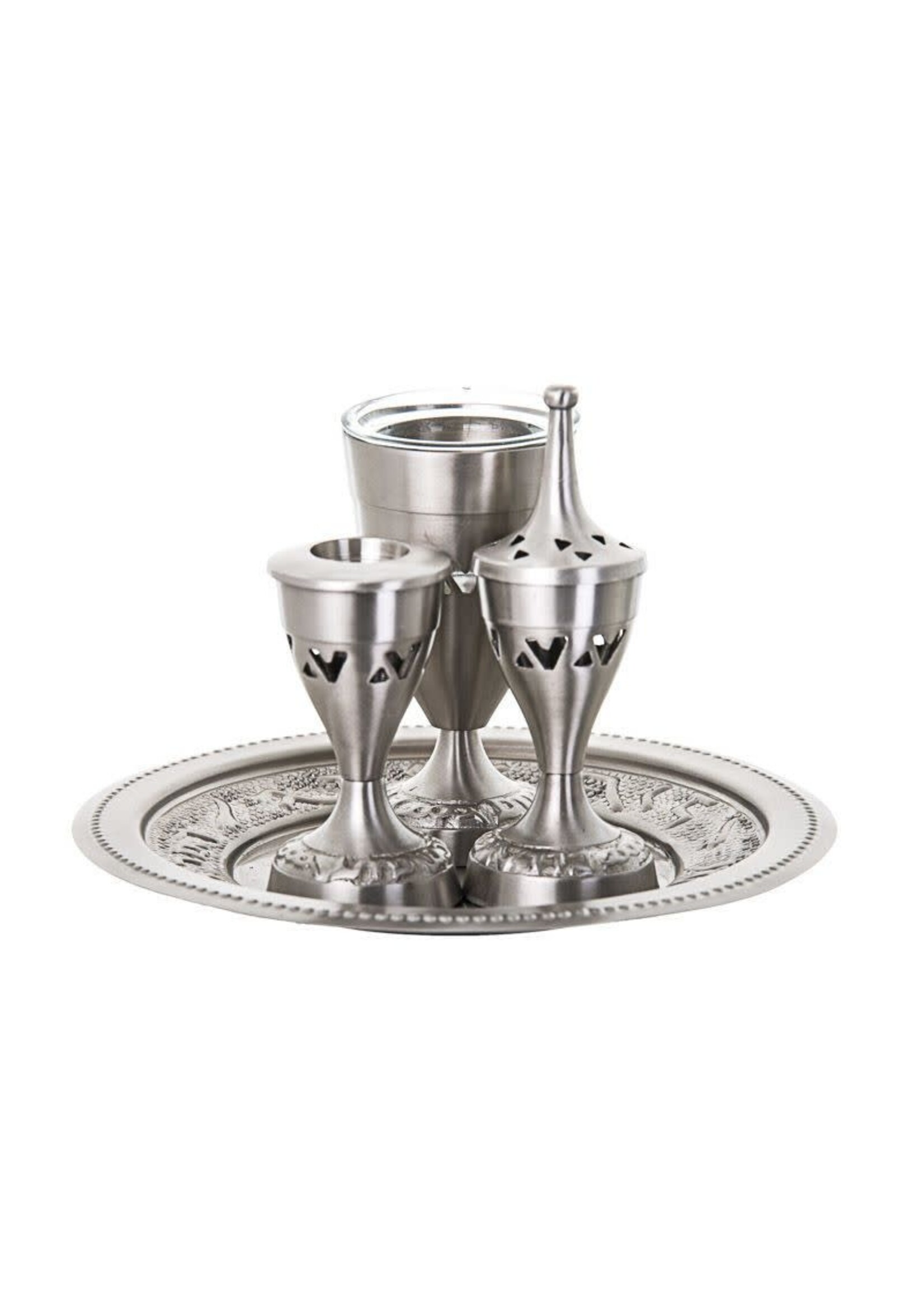 HAVDALAH SET BRUSHED PEWTER WITH GLASS CUP INSERT