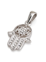 NECKLACE HAMSA WITH MAGEN DAVID WHITE CRYSTALS