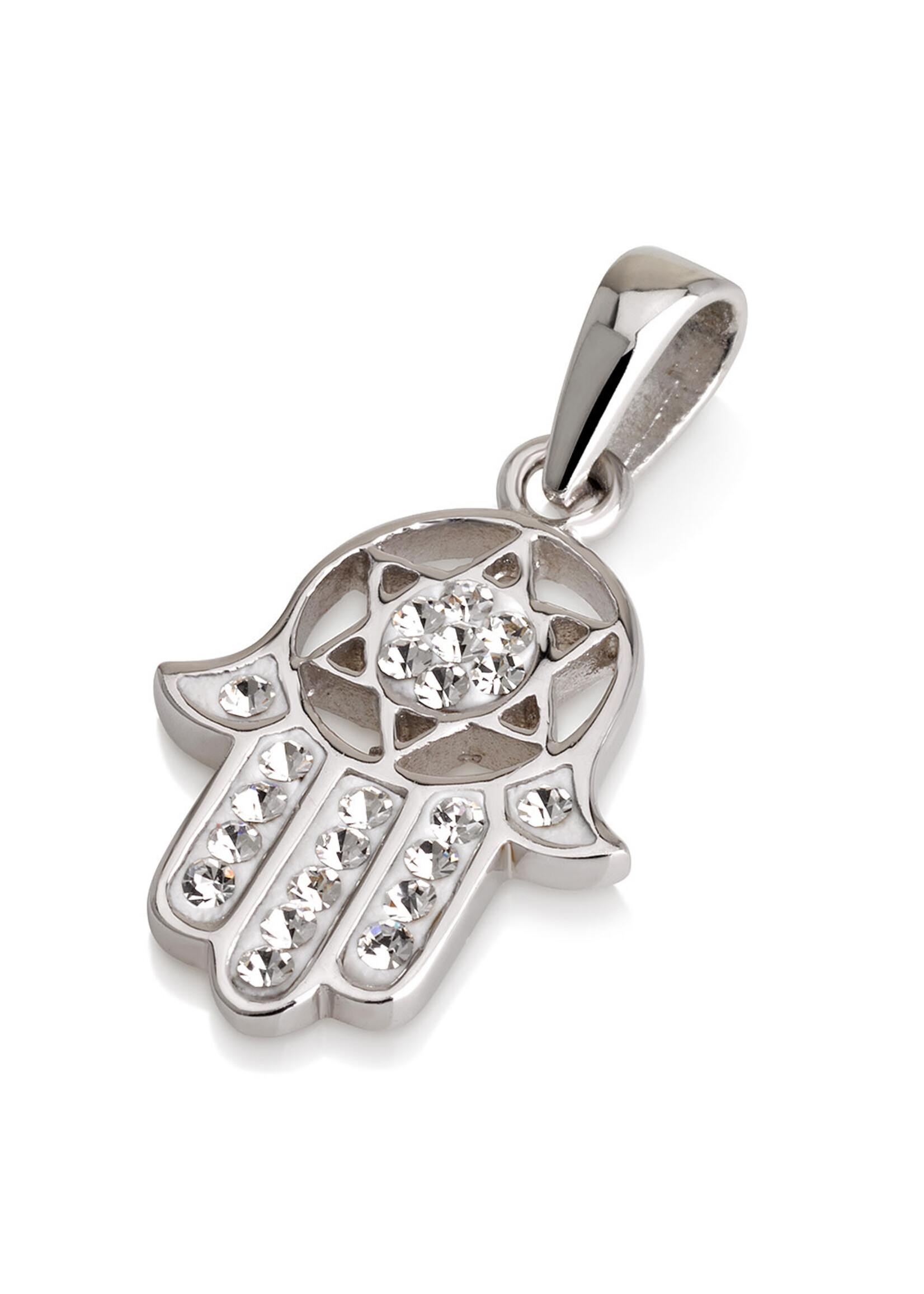 NECKLACE HAMSA WITH MAGEN DAVID WHITE CRYSTALS