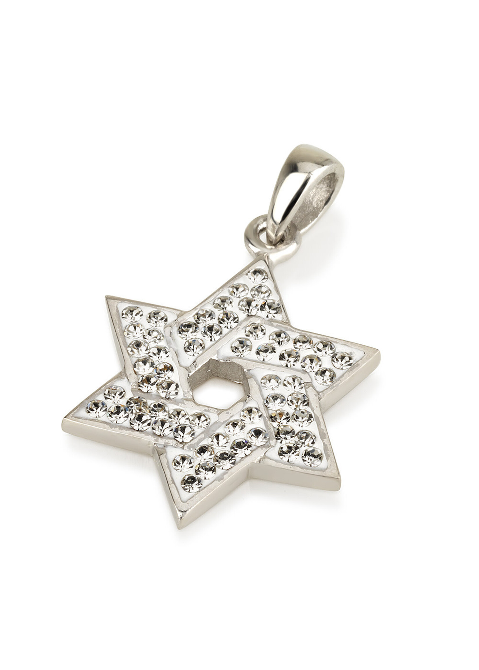NECKLACE WHITE GEMSTONES MAGEN DAVID STERLING SILVER
