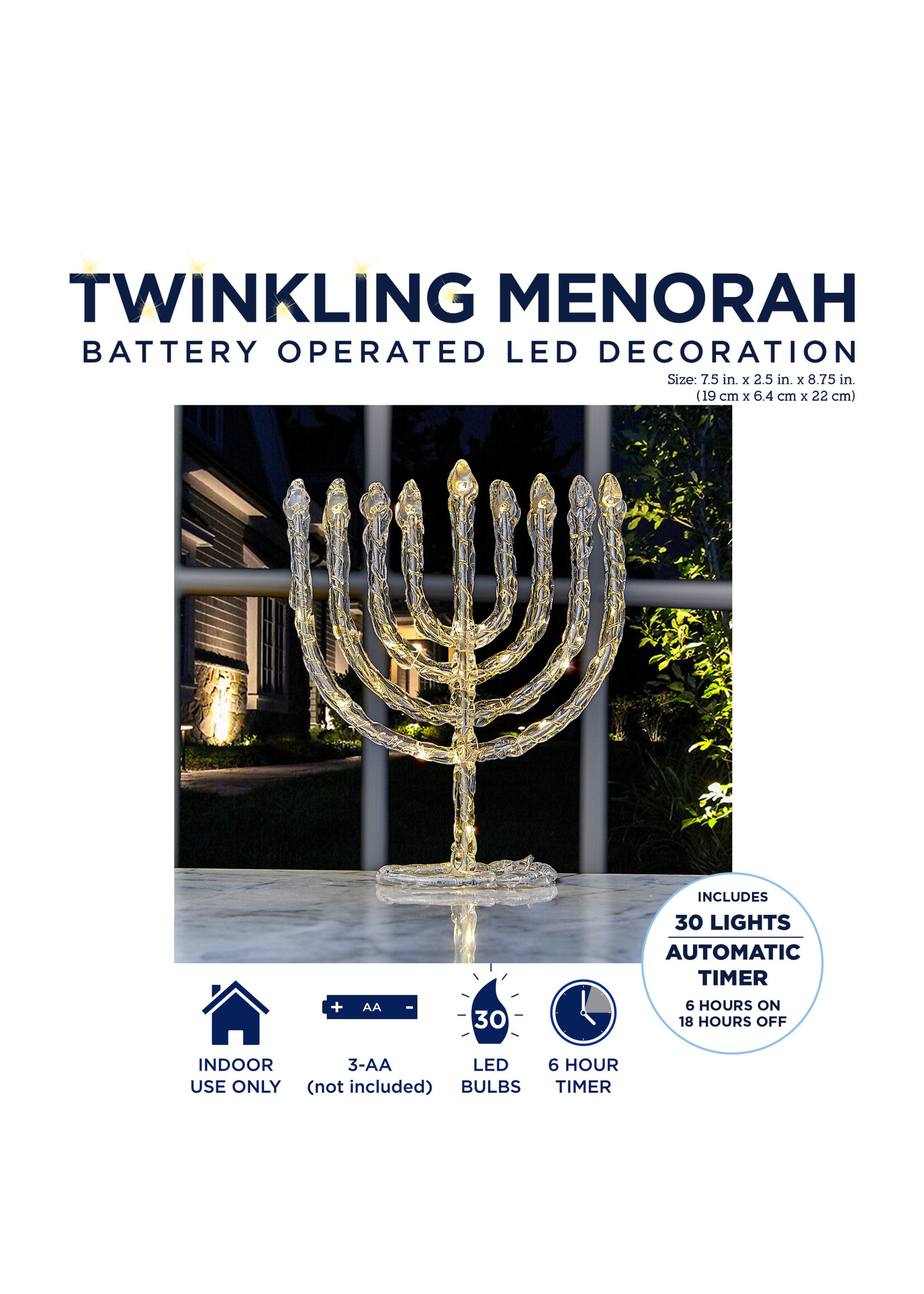 ELECTRIC MENORAH TWINKLING LED - BATTERY