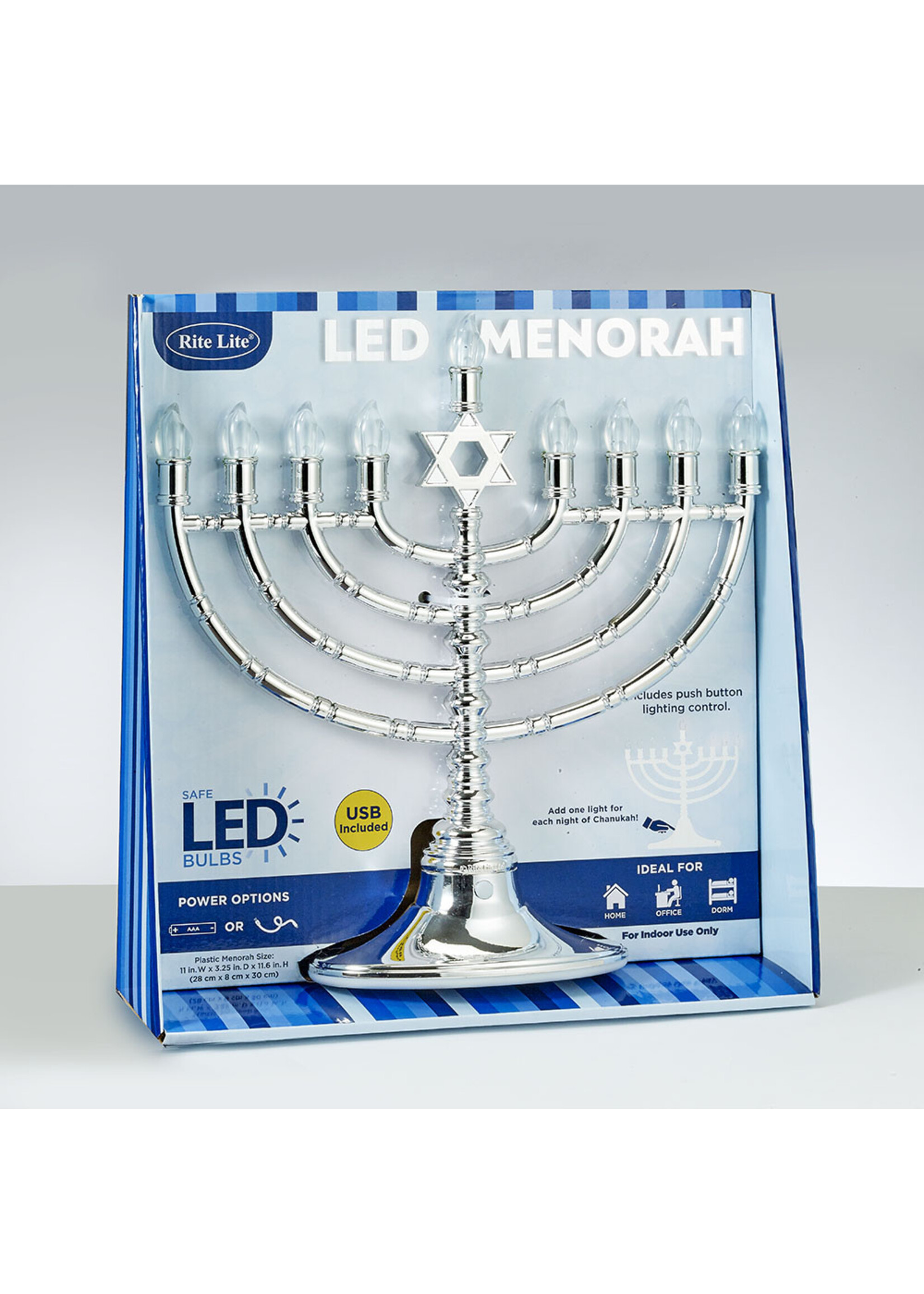 ELECTRIC MENORAH  SILVERTONE LED STAR OF DAVID