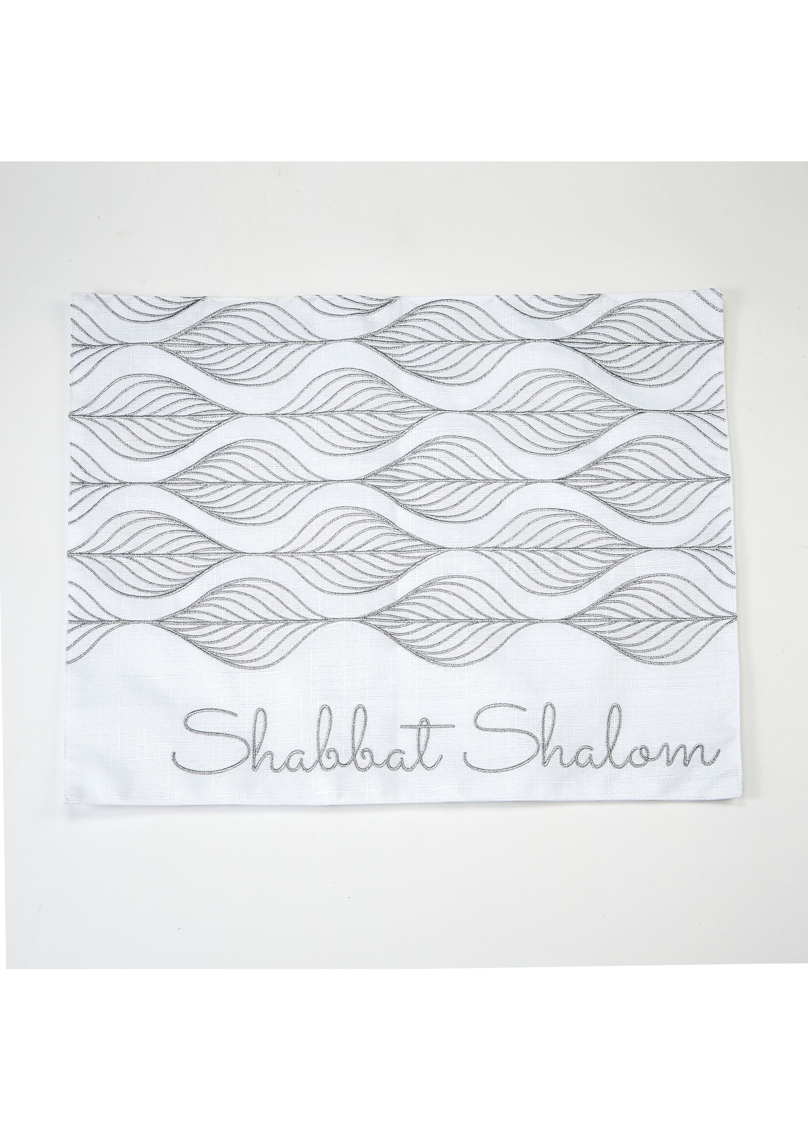 CHALLAH COVER  WHITE & SILVER LEAVES "SHABBAT SHALOM"