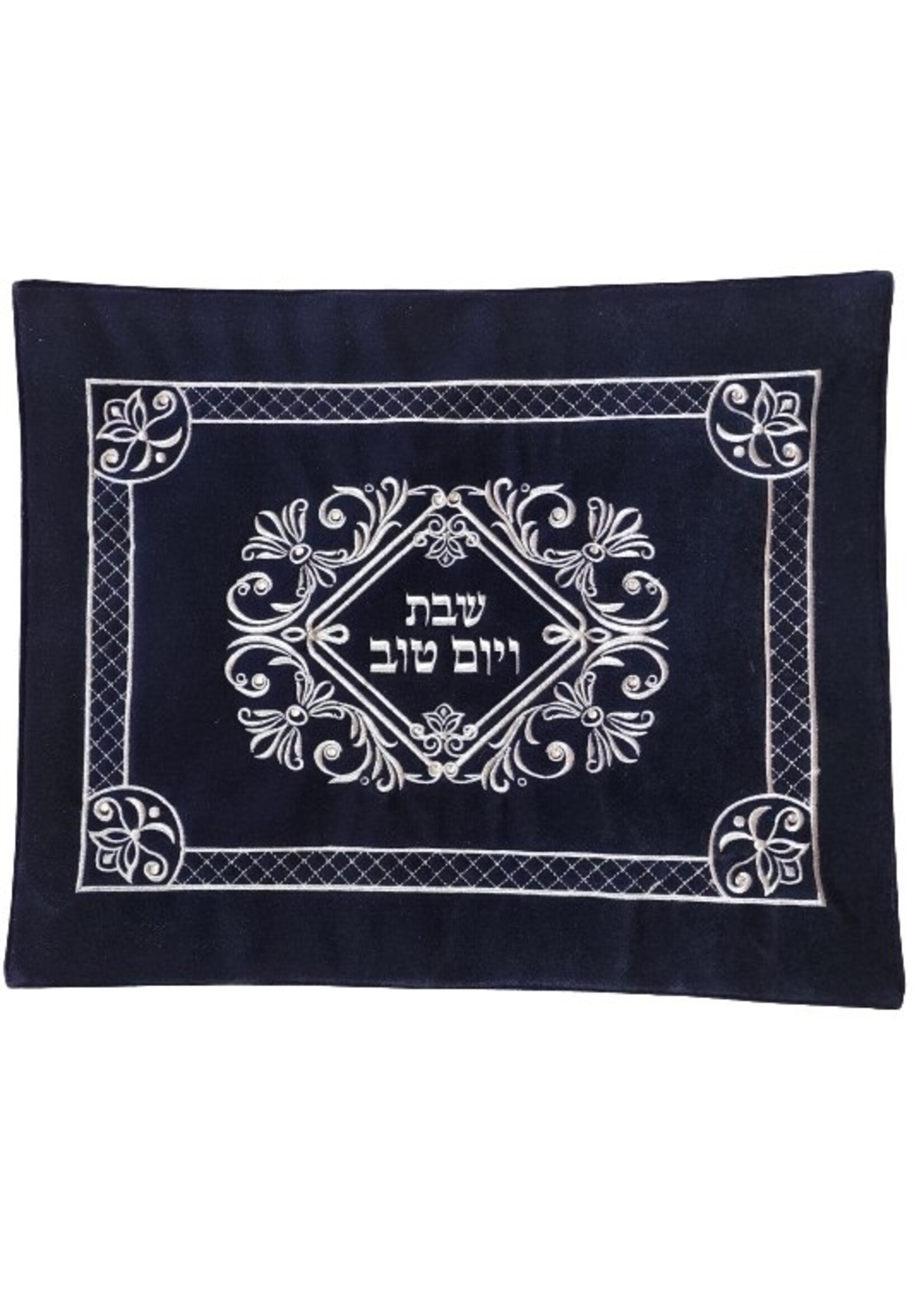CHALLAH COVER NAVY VELVET SILVER EMBROIDERY