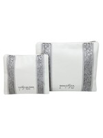 TALLIS & TEFILLIN BAG SET SILVER VINES ON SILVER VELVET WHITE VINYL