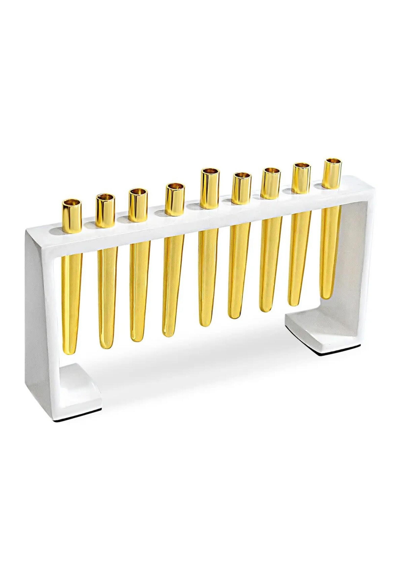 MENORAH ENAMEL WHITE WITH BRASS FLUTES