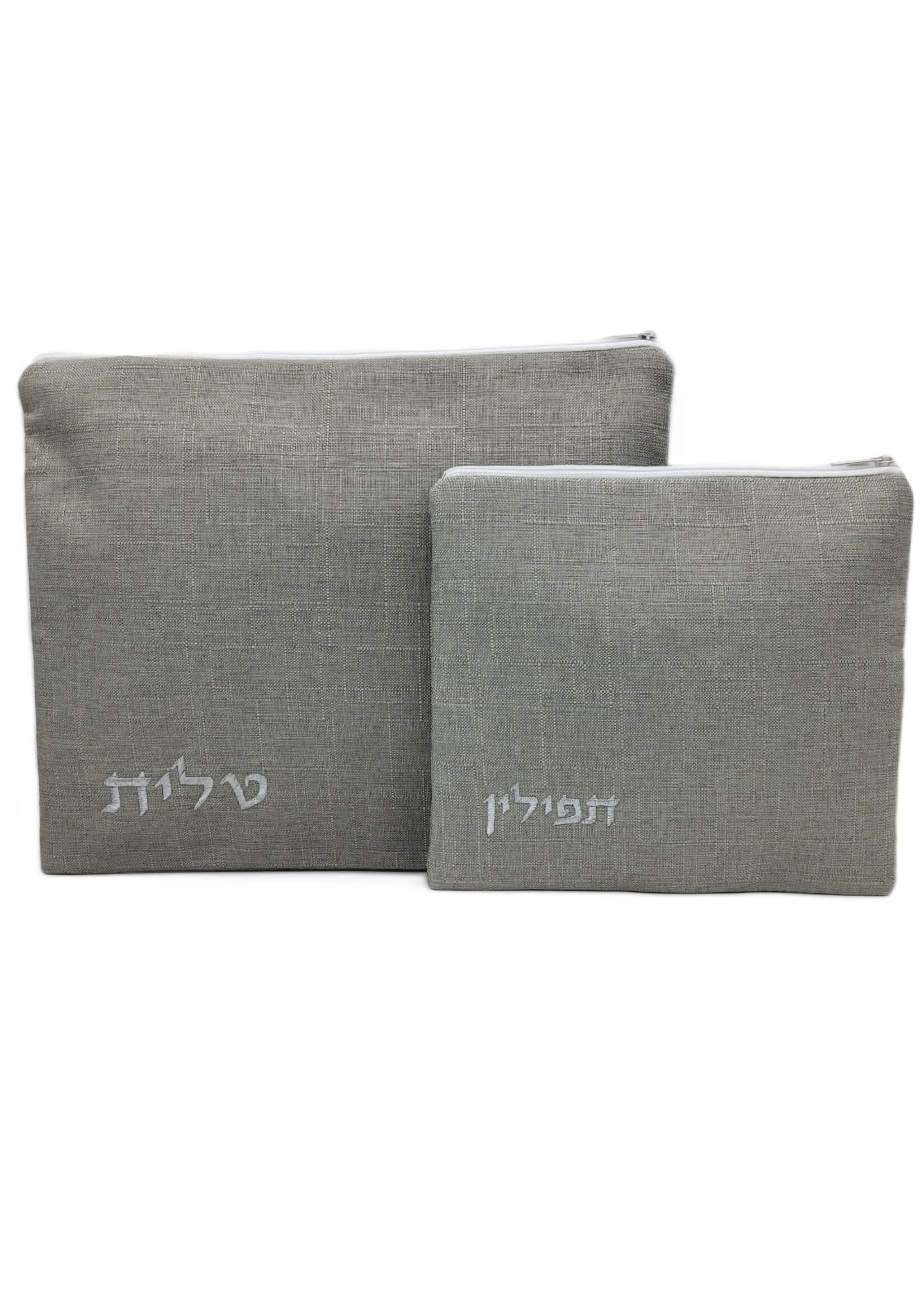 TALIT AND TEFILIN SET GREY LINEN