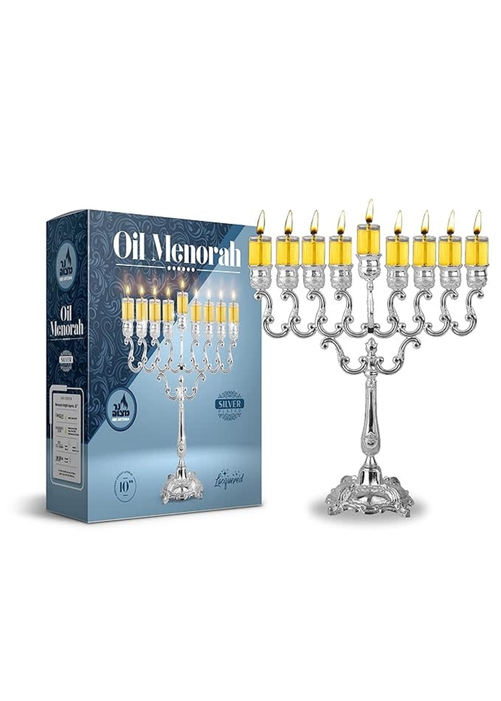 MENORAH FOR OIL SILVER PLATE 10"