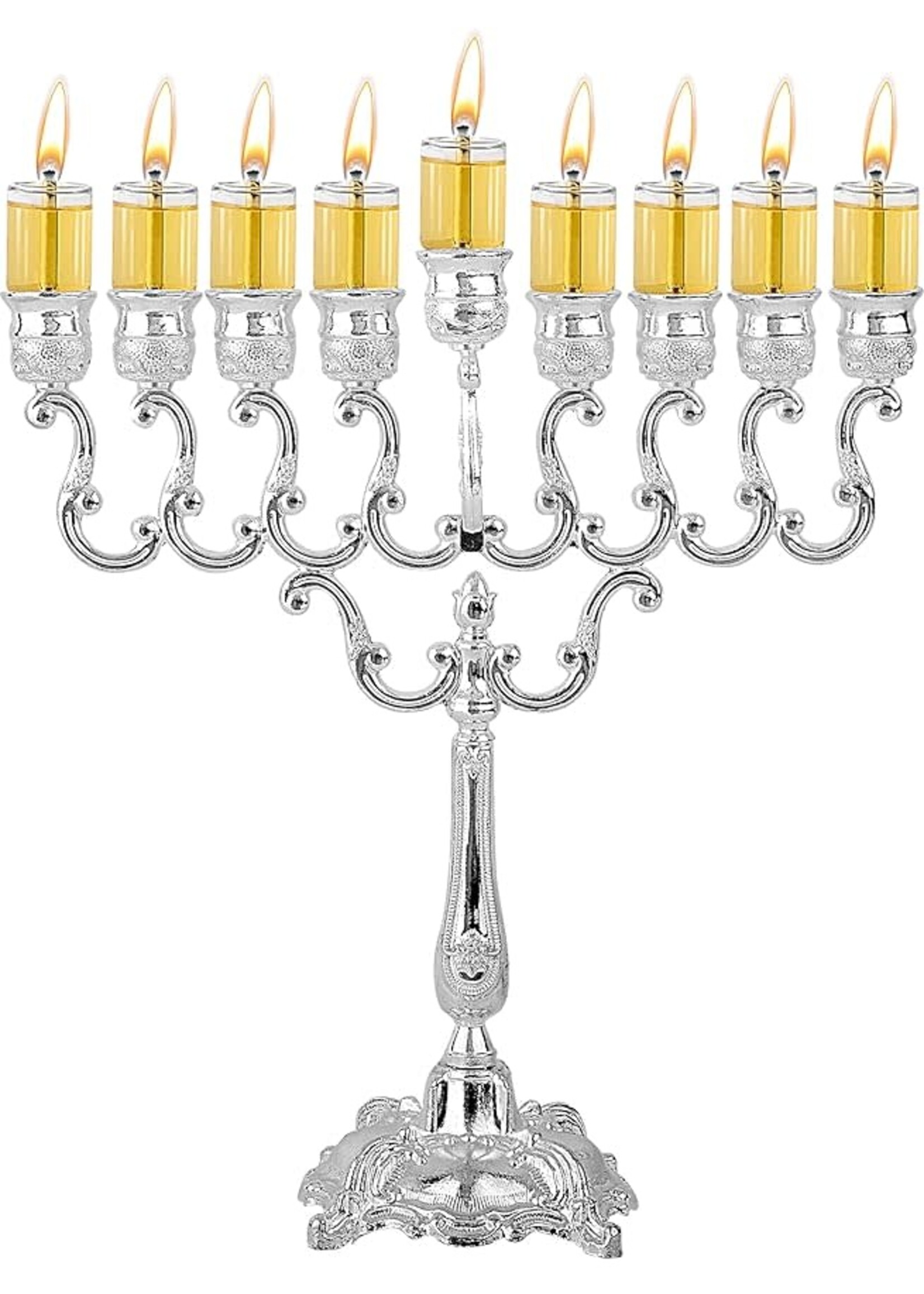 MENORAH FOR OIL SILVER PLATE 10"
