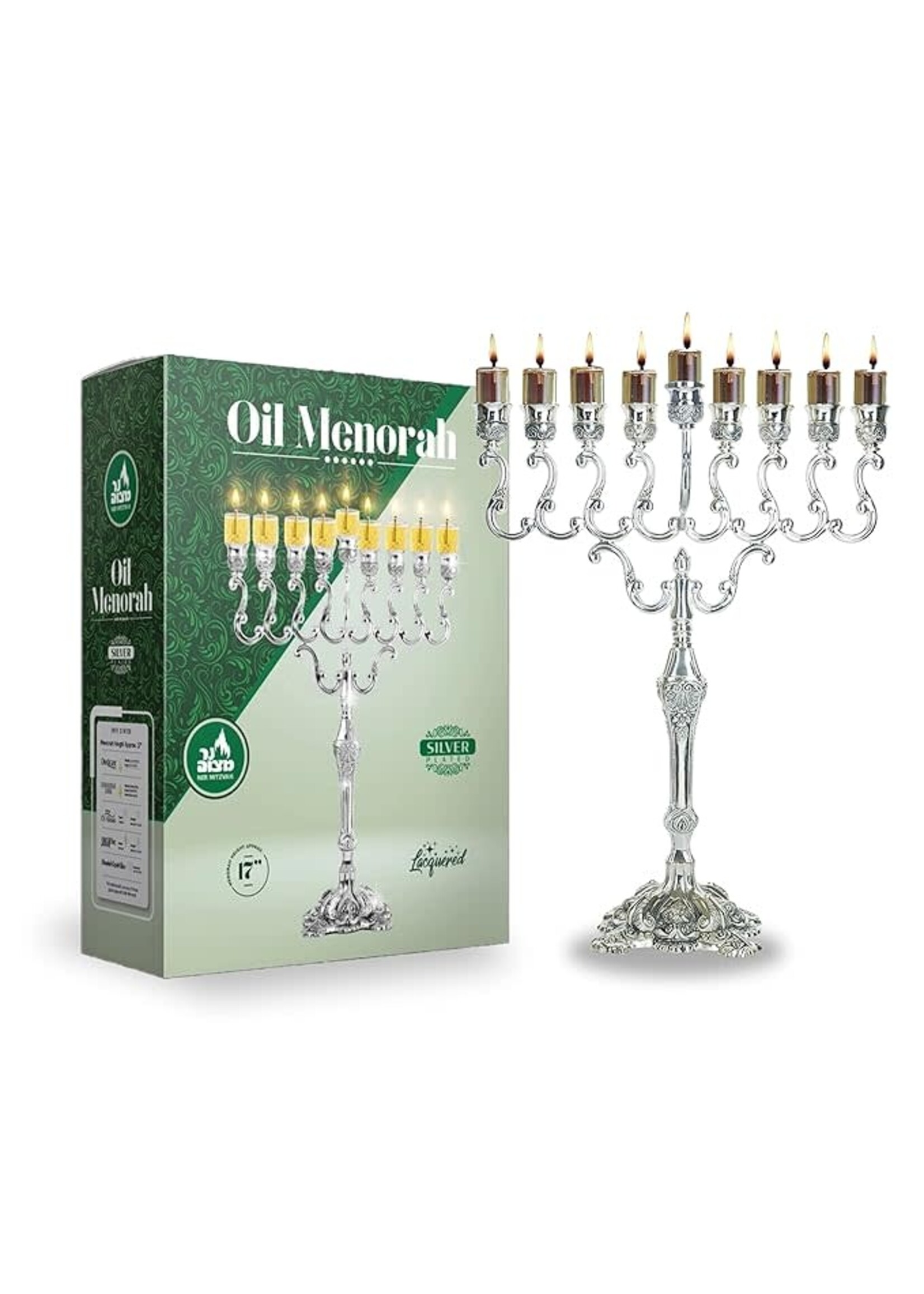 MENORAH   FOR OIL SILVER PLATE 17"