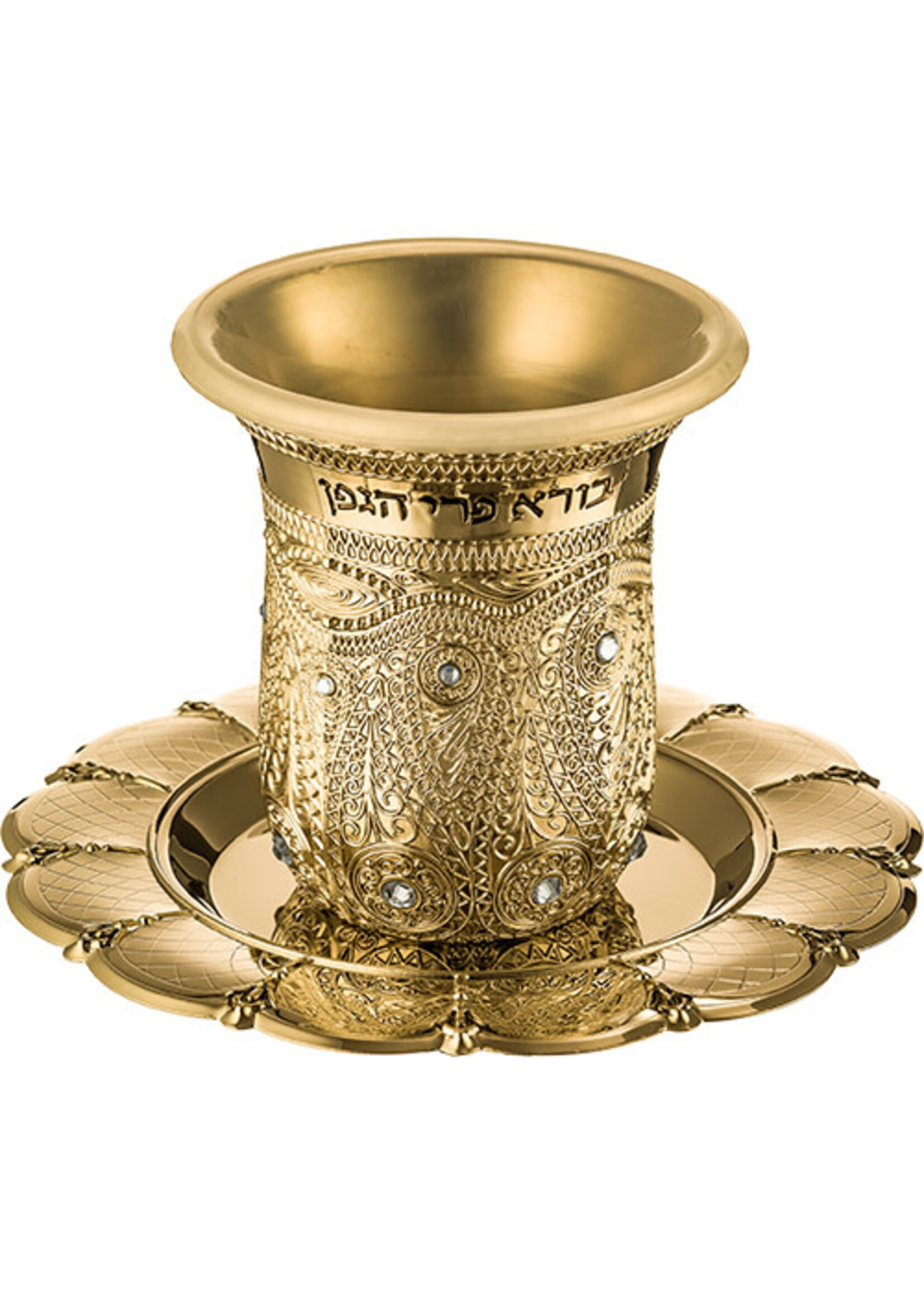 KIDDUSH CUP GOLD FILIGREE WHITE GEMSTONES