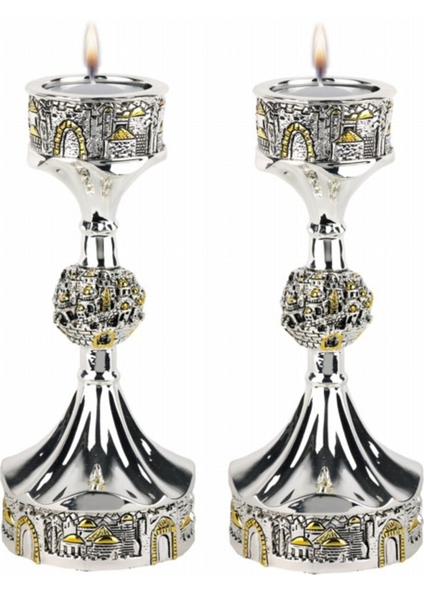 CANDLE HOLDERS SILVER & GOLD JERUSALEM GLOBE