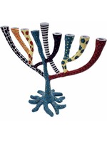 MENORAH METAL TREE OF LIFE COLORFUL PAINTED PATTERNS