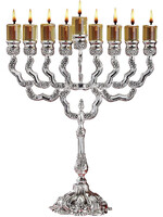 MENORAH SILVER PLATE & LACQUER FLORAL 12"