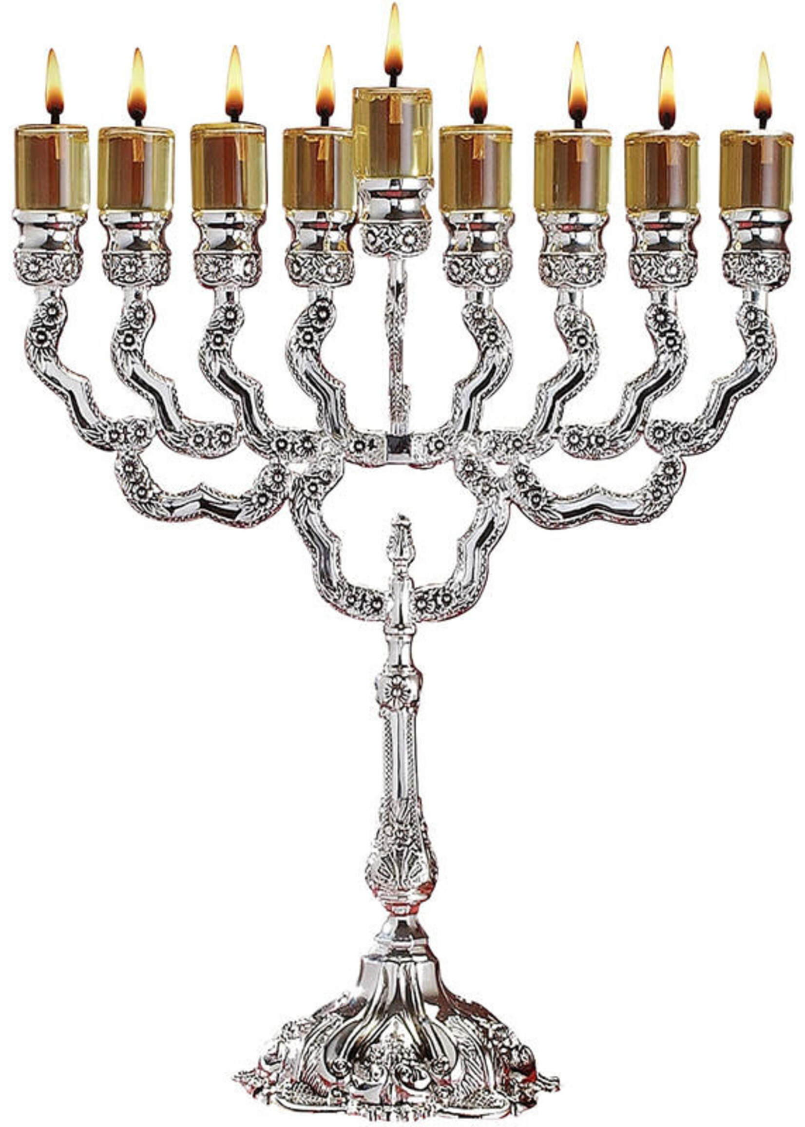MENORAH SILVER PLATE & LACQUER FLORAL 12"