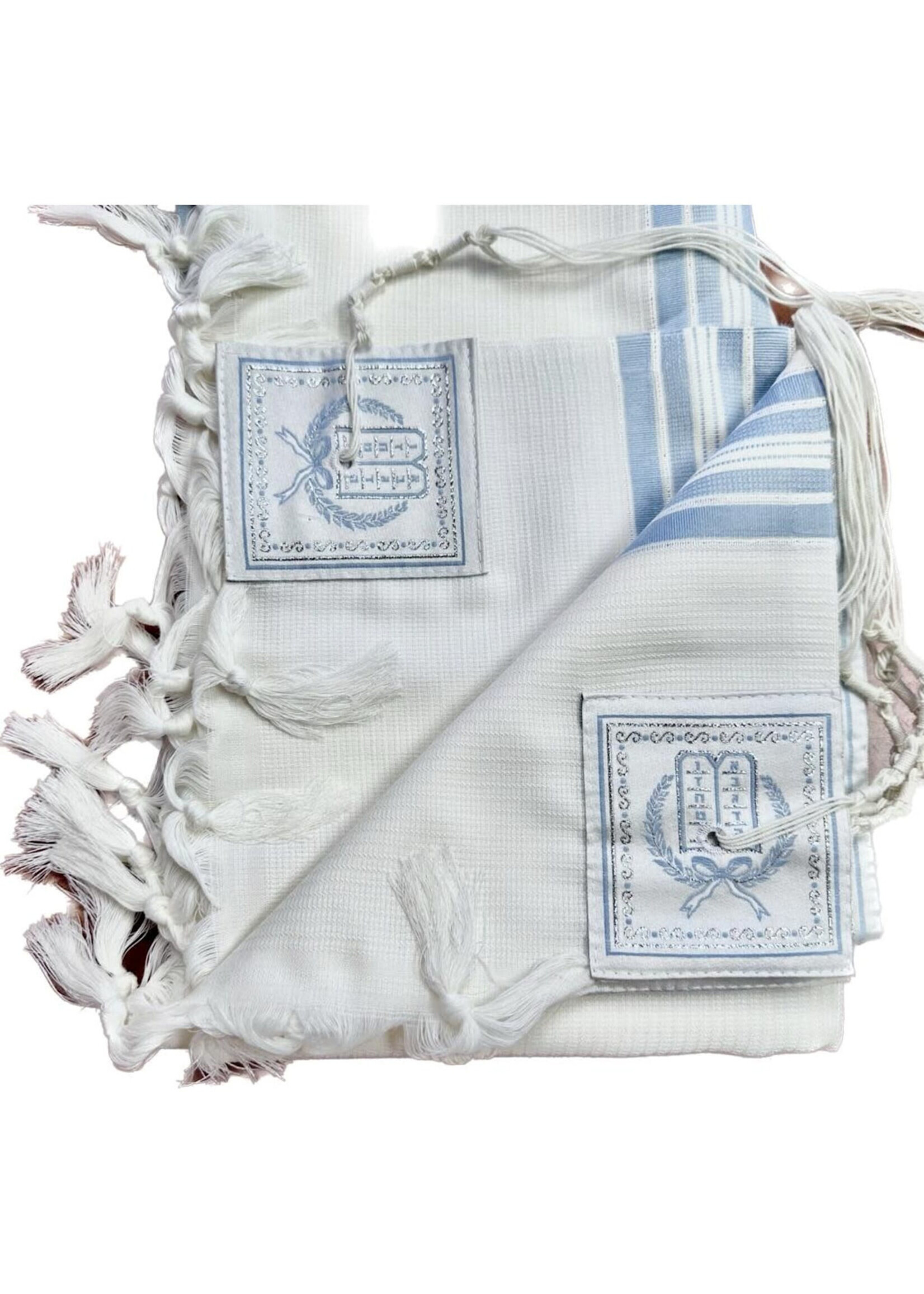TALIS WOOL NON-SLIP 50  SEFARDI AVODAS YAD BLUE & SILVER