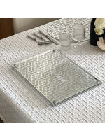 CHALLAH BOARD GEOMETRIC SILVER LASER CUT ACRYLIC & GLASS TOP