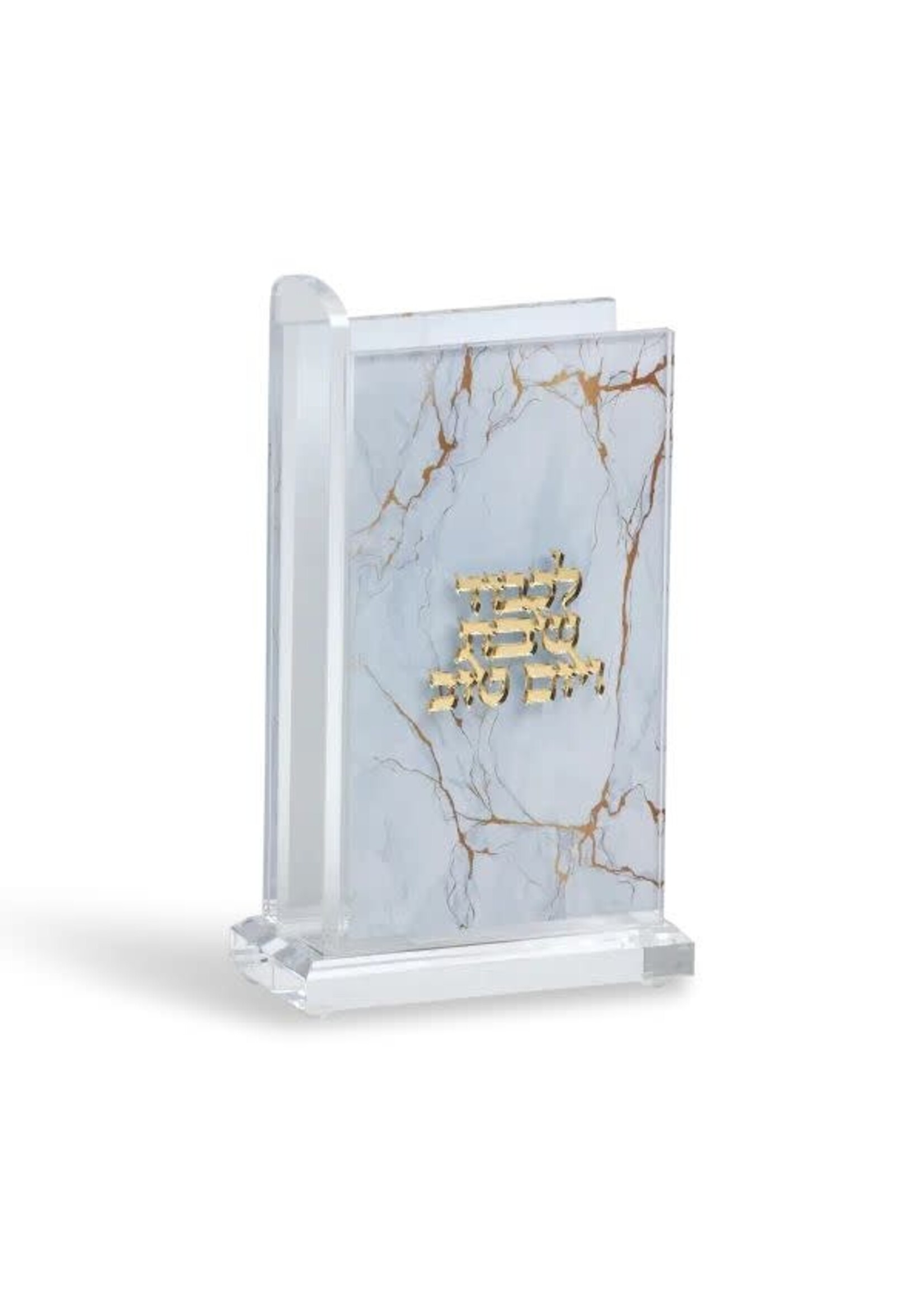 MATCH BOX HOLDER ACRYLIC GOLD MARBLE "LEKAVOD SHABBAT V'YOM TOV"