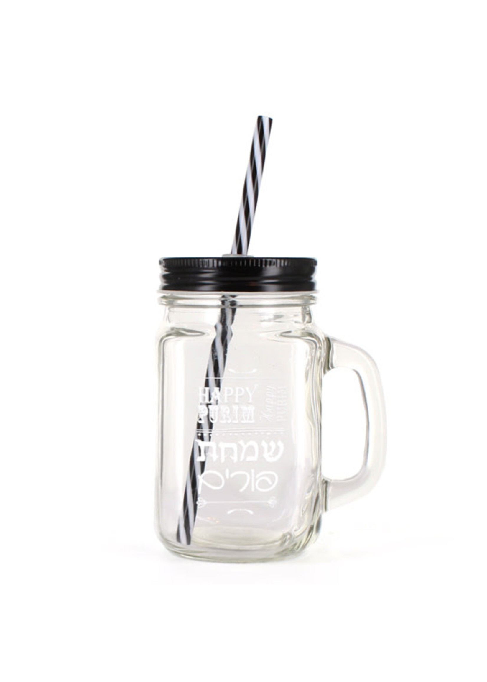 PURIM MASON JAR & STRAW BLACK
