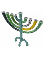 MENORAH METAL GREEN PAINTED PATTERNS SMALL 9"