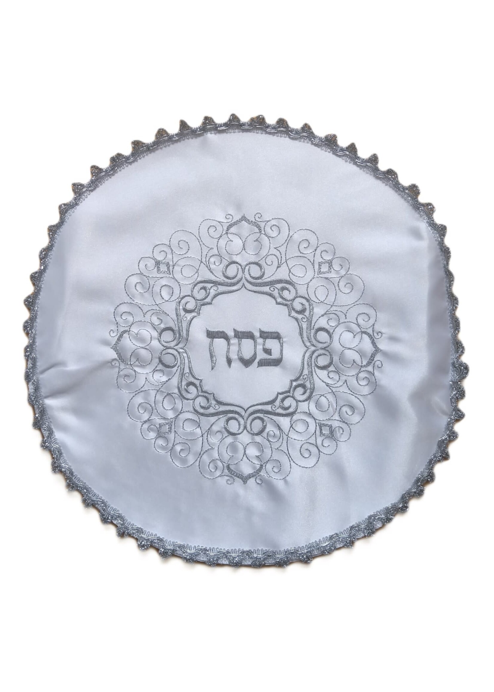 MATZAH COVER SATIN & SILVER SWIRL EMBROIDERY