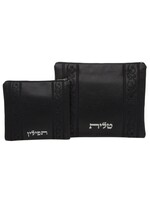 TALIT & TEFILLIN BAG SET BLACK FAUX LEATHER VINES EMBROIDERY