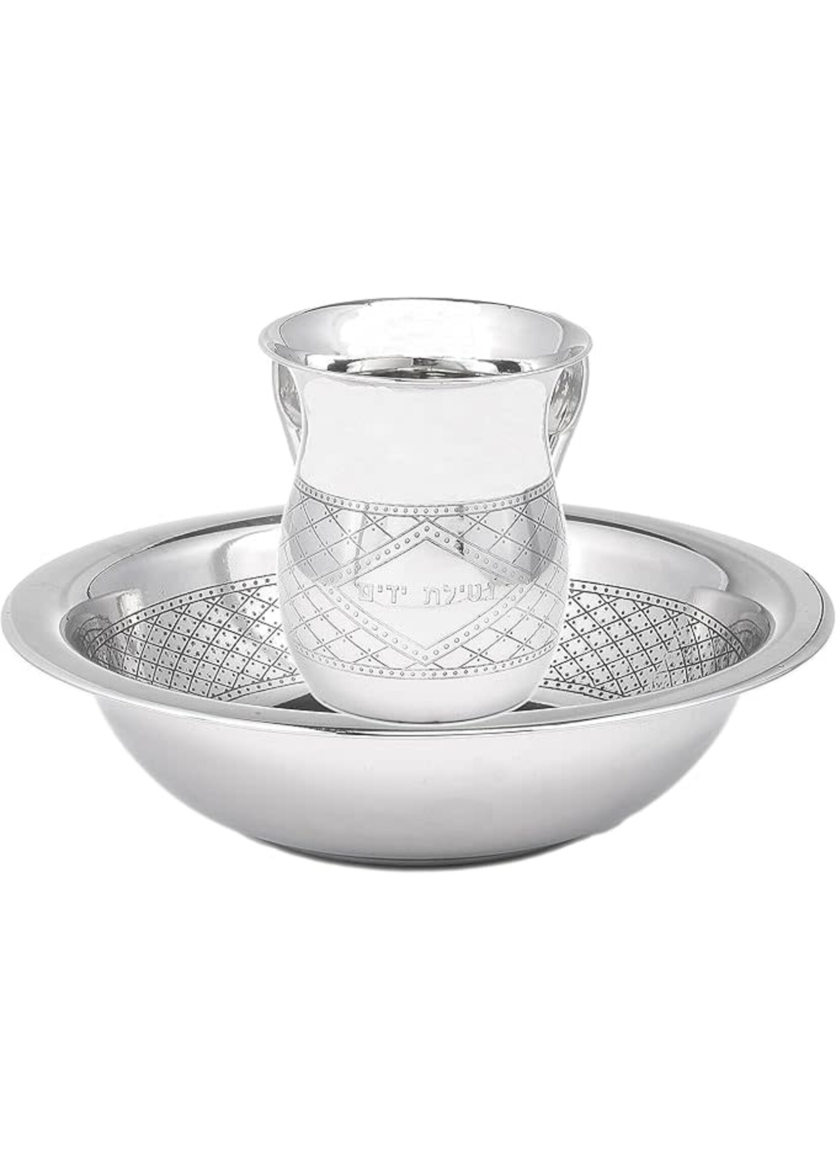 WASH CUP & BOWL SET SIMPLE STEEL WITH ETCHINGS