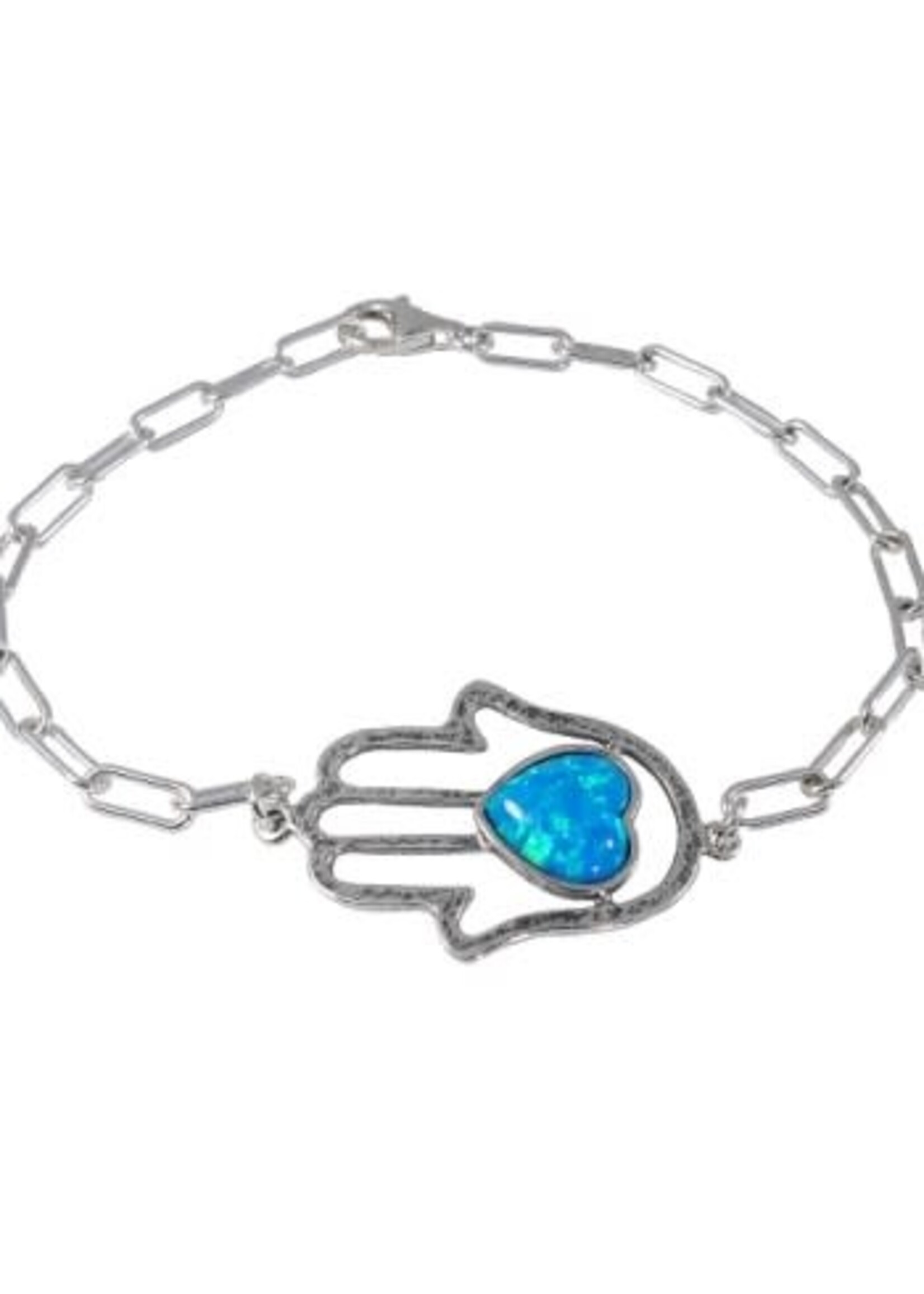 BRACELET OPAL HEART HAMSA STERLING SILVER