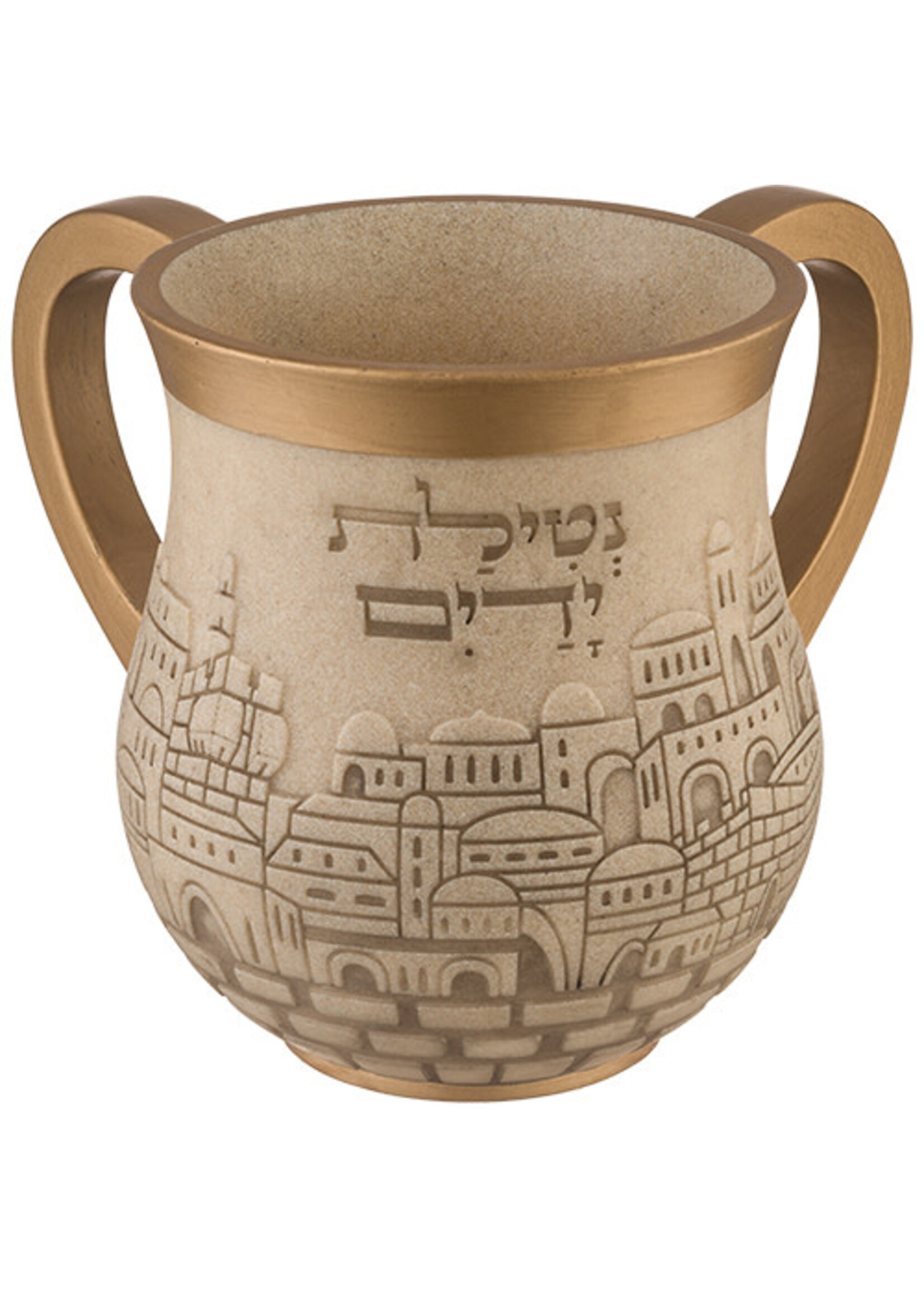 WASH CUP SANDY JERUSALEM CITY GOLD TRIM HANDLES POLYRESIN
