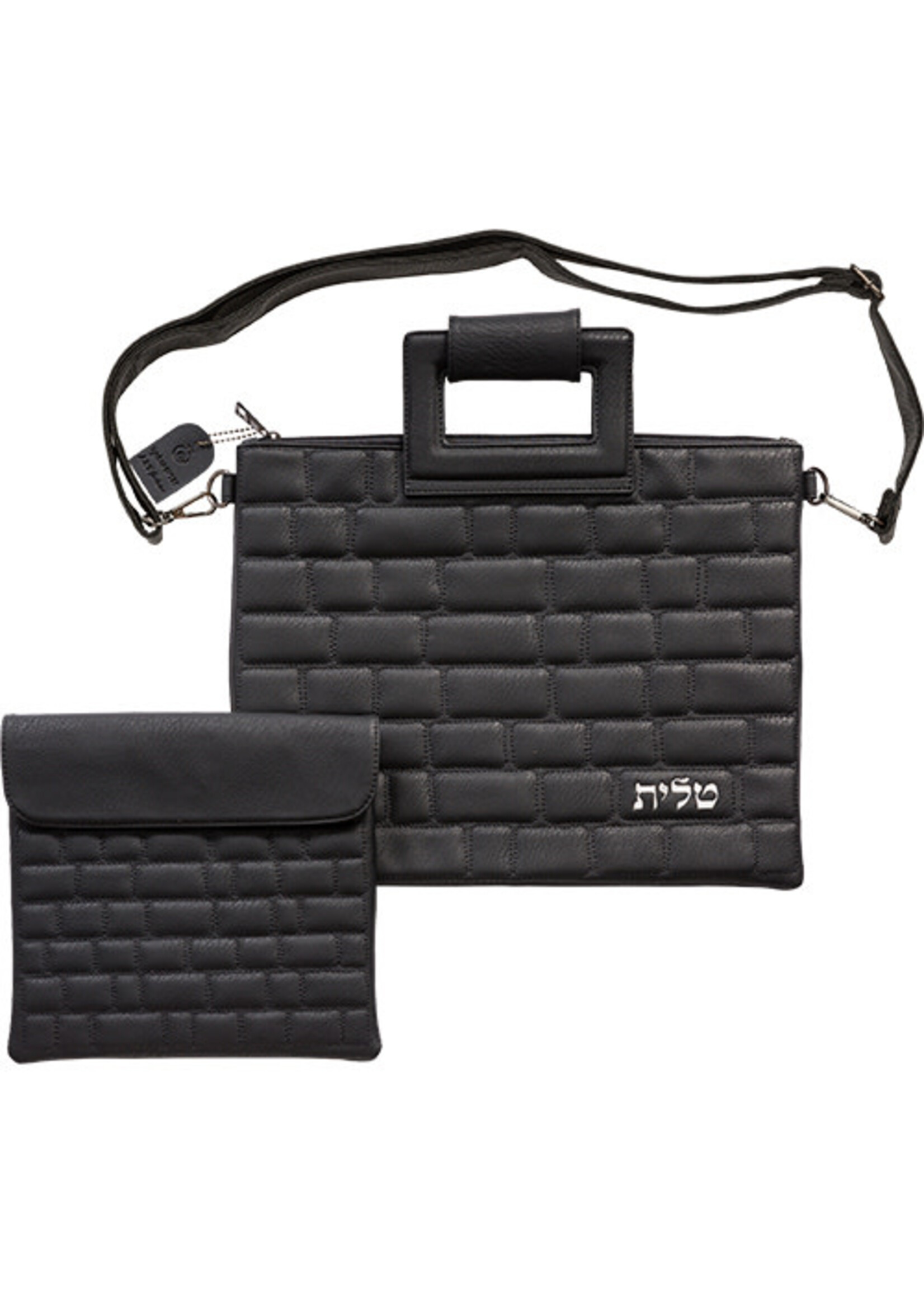 TALIT & TEFILLIN BAG SET BLACK BRICK WALL  FAUX LEATHER