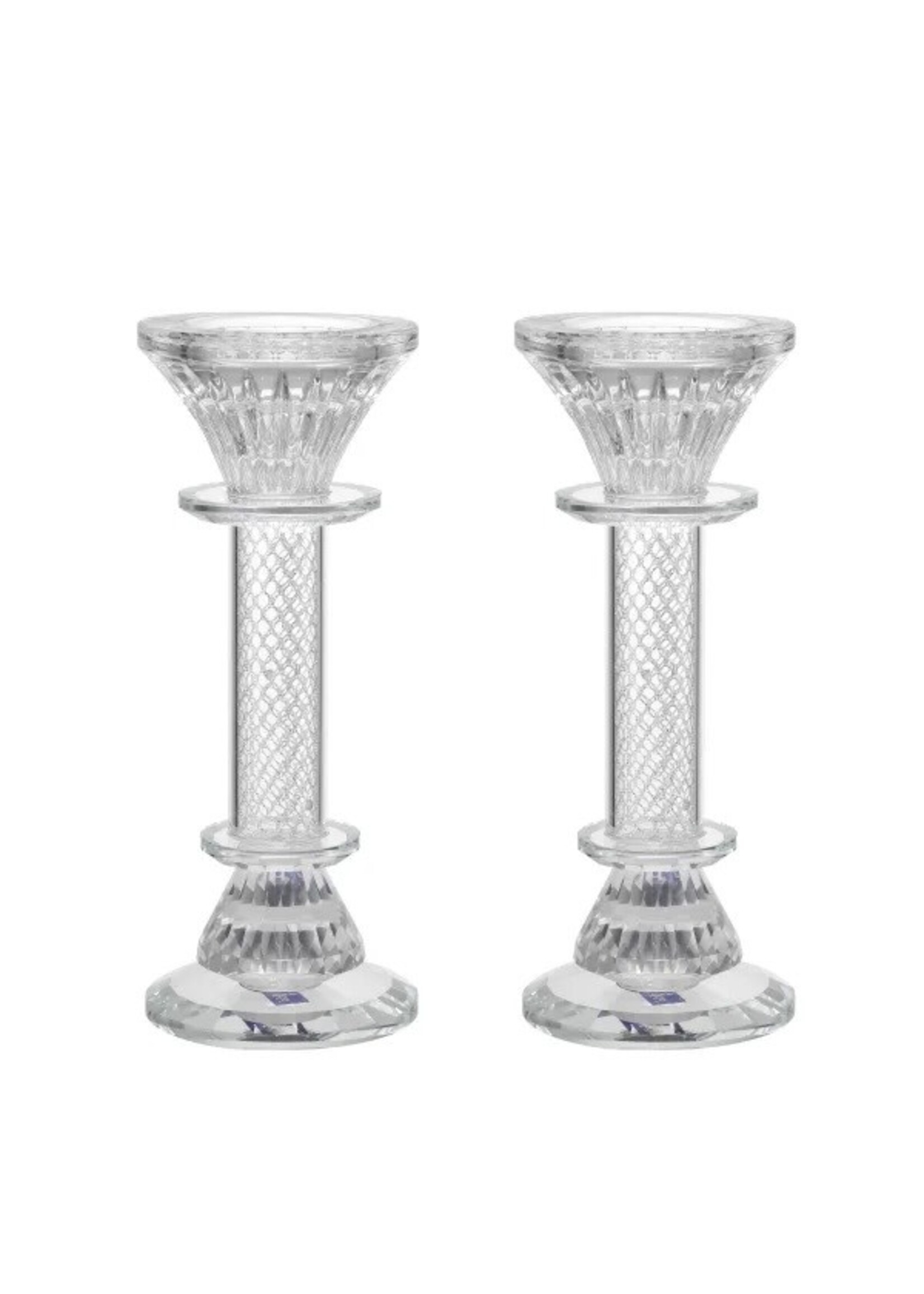 CANDLE HOLDERS CRYSTAL &  SILVER MESH 7"