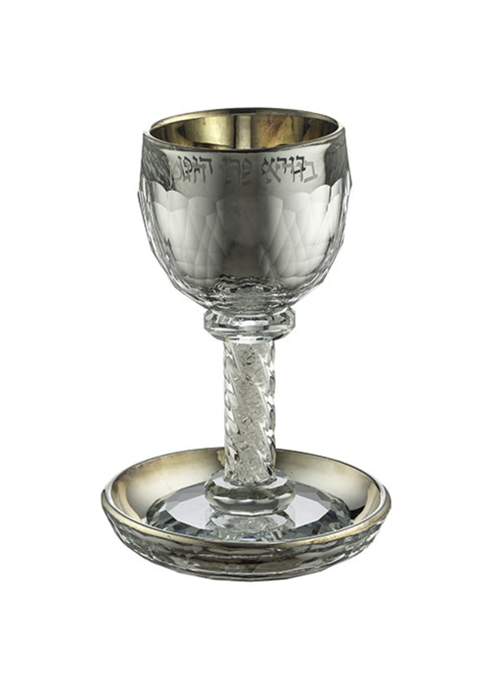 KIDDUSH CUP CRYSTAL GOLD & SILVER SPIRAL CHIPS STEM