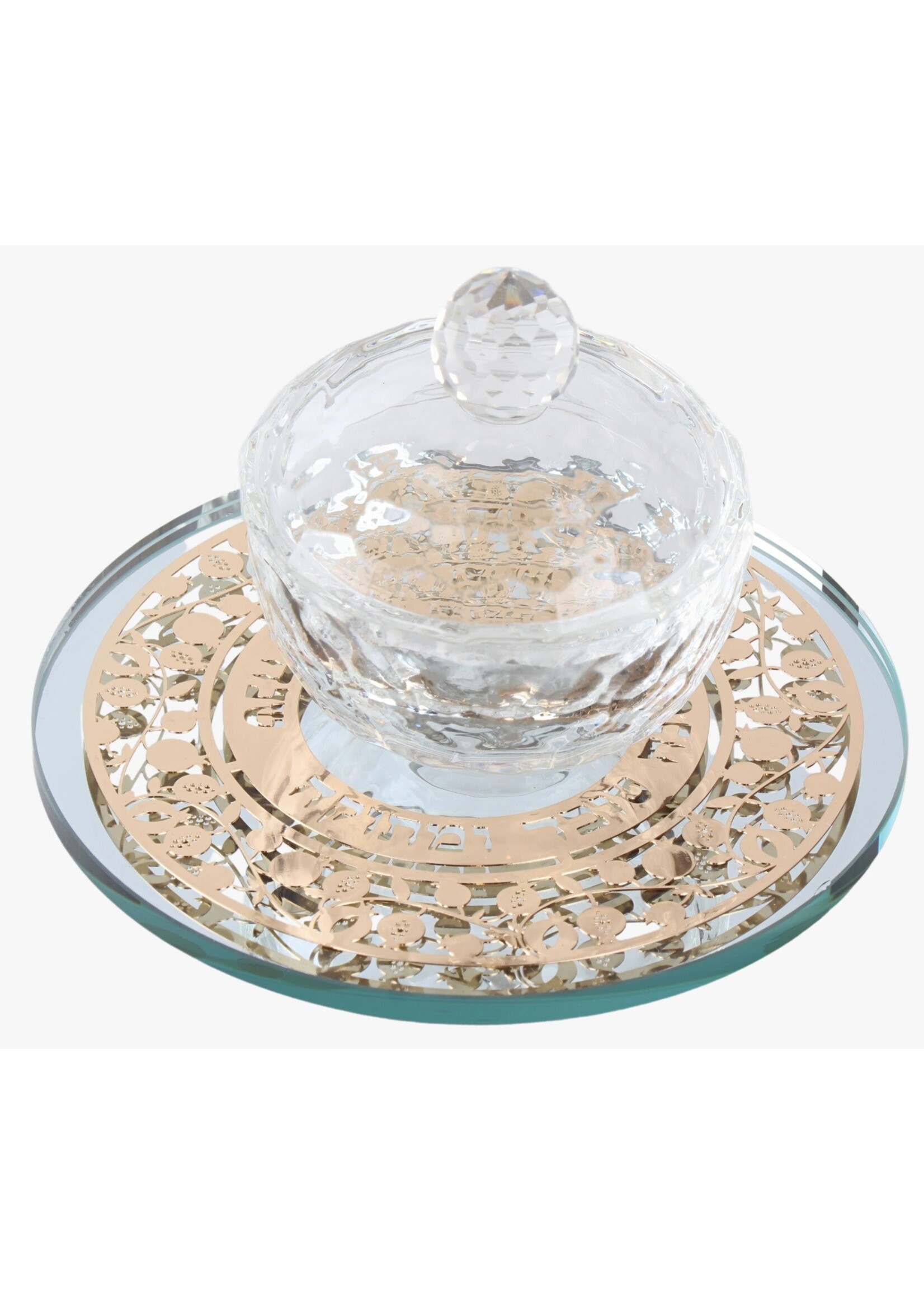 HONEY DISH CRYSTAL & LAZERCUT GOLD POMEGRANATES