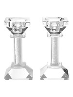 CANDLESTICKS CRYSTAL BLOCKS WITH CHIP FILLED STEM 5"
