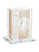 TZEDAKAH BOX CRYSTAL GOLD FILIGREE PLATES