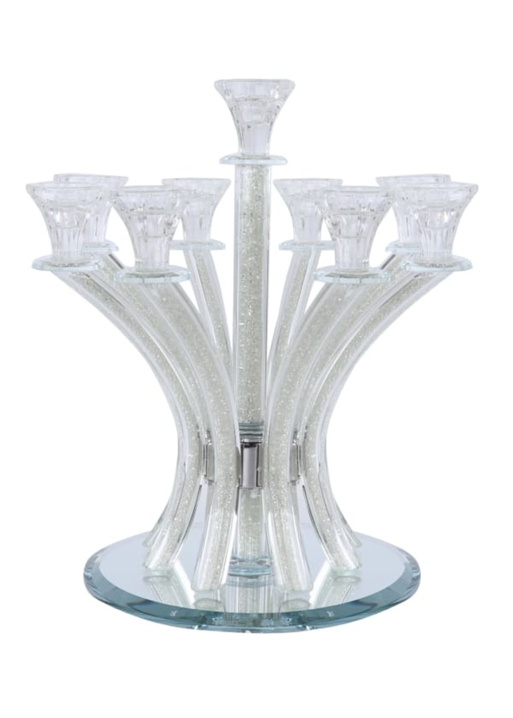 CANDLABRA CRYSTAL 9 BRANCH CHIP FILLED  PILLARS  35CM