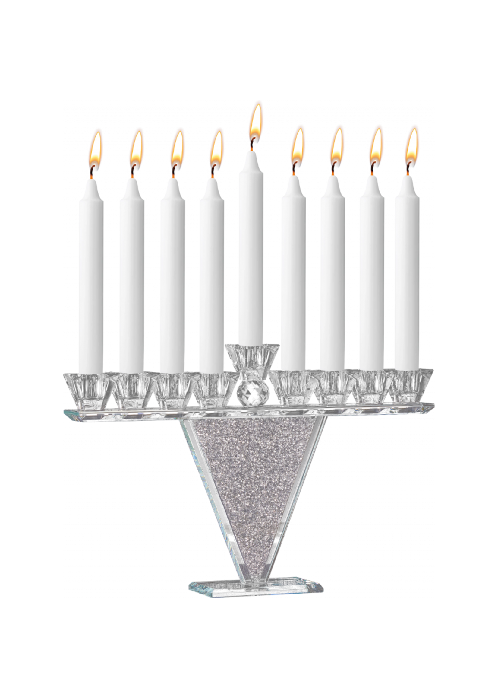 MENORAH CRYSTAL SILVER CHIPS 14"