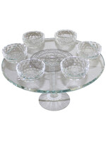 SEDER PLATE CRYSTAL ON PEDESTAL CRYSTAL  SILVER LASER CUT
