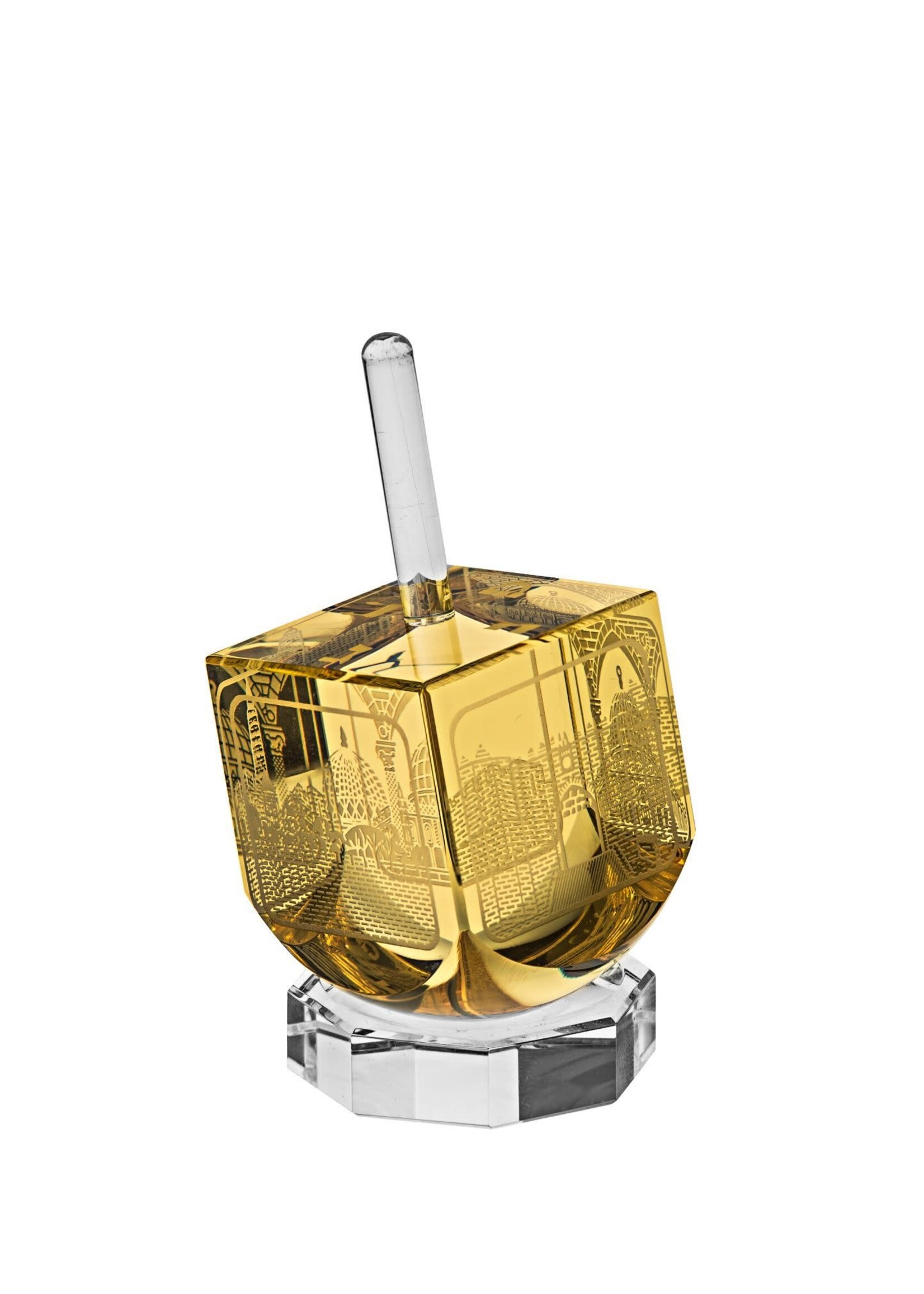 DREIDEL CRYSTAL AMBER JERUSALEM ETCHING