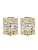 CANDLE HOLDERS CRYSTAL BLOCK & LASER CUT GOLD JERUSALEM