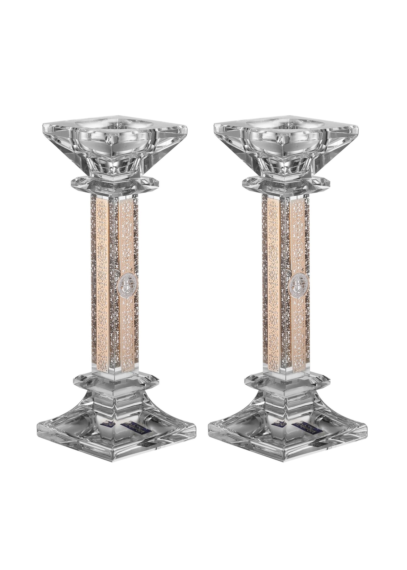 CANDLESTICKS CRYSTAL  & GOLD LASER CUT FILIGREE