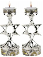 CANDLE HOLDER MAGEN DAVID SILVER & GOLD PAINTED JERUSALEM