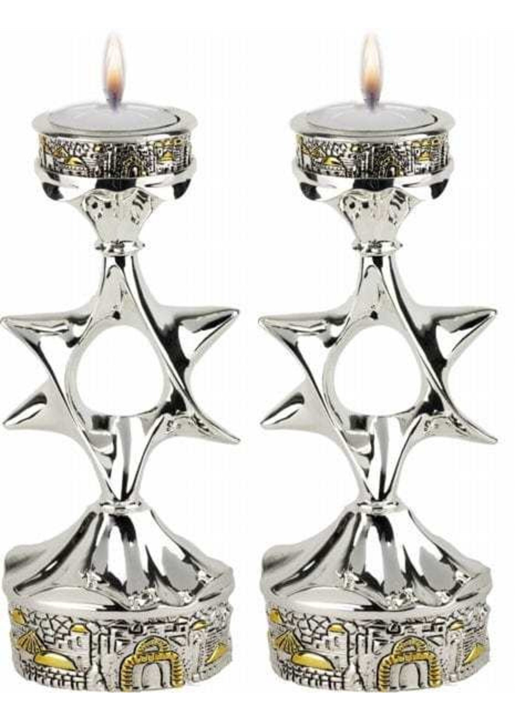 CANDLE HOLDER MAGEN DAVID SILVER & GOLD PAINTED JERUSALEM